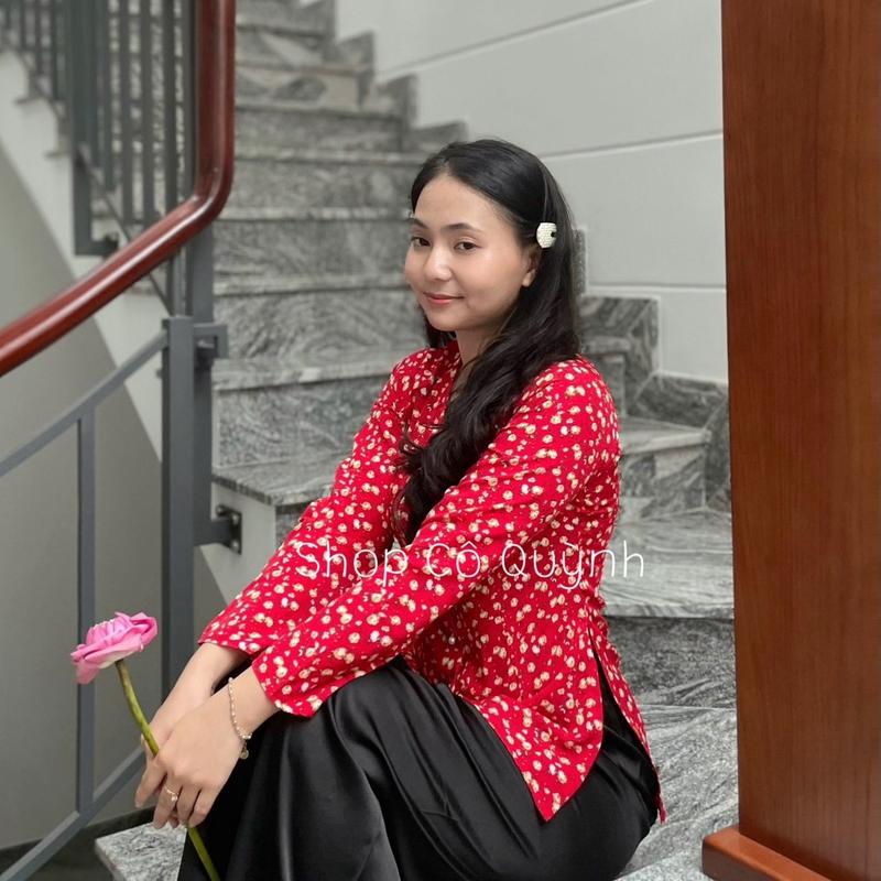 BỘ BÀ BA CỔ TIM LỤA HOA NHÍ 100D Nữ Women Áo Sơ Mi Top lụa