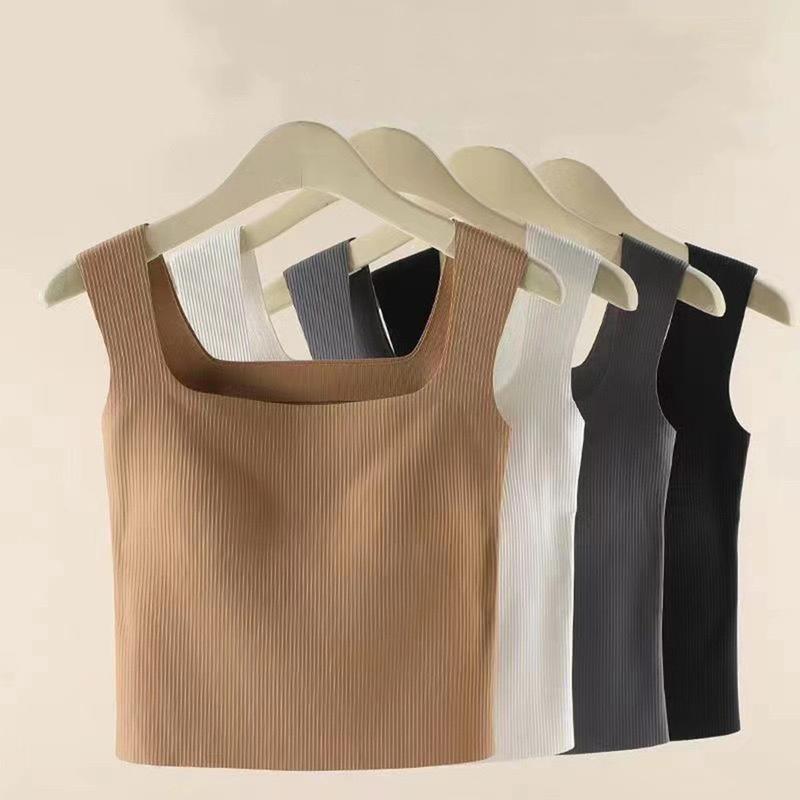 Áo Vest Một Mảnh, Chất Liệu Lụa Lạnh Có Đệm Ngực Cố Định, Thời Trang, Thích Hợp Mặc Bên Trong Và Bên Ngoài, Đồ Lót Có Dây Đeo Không Đường May, Áo Yếm, Áo Lót Nữ, DDUN Women Top Women Top Voi Kem