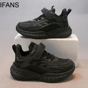 IFANS Hitam Sepatu Anak Laki Laki Boy Sneakers Sepatu Olahraga Anak Laki Laki Ringan Breathable 5-15 Tahun Cowok