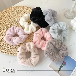 Scrunchie Bulu Halus Motif Polos Ikat Rambut Korea Aesthetic Kunciran Cepol Rambut Korean Hairband Aksesoris