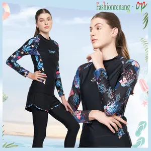 Fashionrenang - 31012 Baju Renang Wanita Dewasa Muslim Dua Piece Lengan Panjang Spandex Lycra Nyaman Elastis Cup Bra Dapat Dilepas