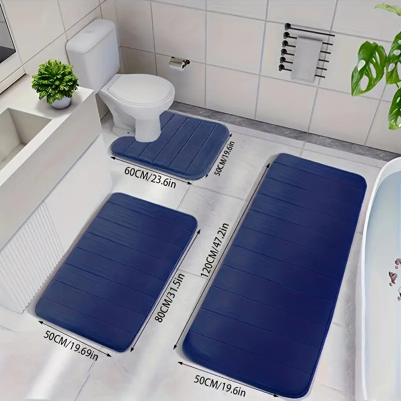 3pcs Luxury Ultra-Soft Non-Slip Bath Mats Set - Quick-Dry Knitted Fabric, Colorful Geometric Design, Durable PVC Backing, Machine Washable, Indoor Entrance Mats for Bathroom and Kitchen, Bathroom Floor Mat | Geometric Pattern Mats | Quick Dry Mats, Bathro 8