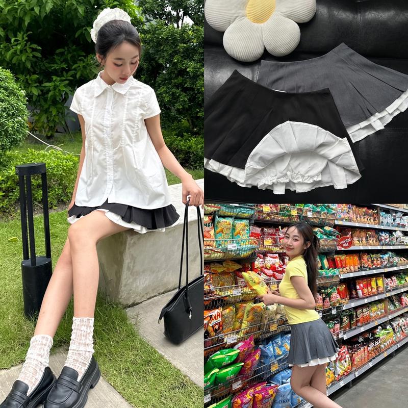 BIBI DEROSE SKIRT - Chân Váy Xếp Ly Lưng Trơn Tennis 3 Lớp Có Lớp Trắng Xếp Ly Và Quần Bí Bên Trong 2 MÀU Nữ Women
