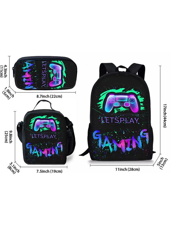 Game Controller Print Backpack & Lunch Bag & Pencil Case Set, Casual Versatile Backpack Set for Men & Women, Trendy All-match Bag Set for Daily Use 1