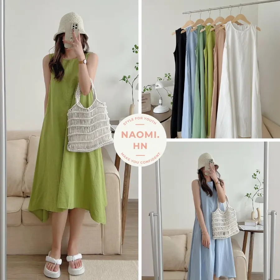 Váy xuông trơn dáng dài chất mát 3 lỗ sát nách. Đầm 3 lỗ basic dáng rộng đi chơi đi biển nhiều màu- bầu bí mặc được.