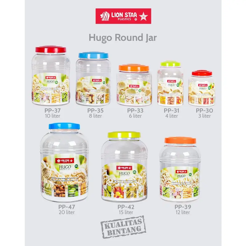 BISA BAYAR DIRUMAH !! - Toples kerupuk 4L lion star PP-31 Hugo Round Jar 101 (4 Litre) kedap udara 1