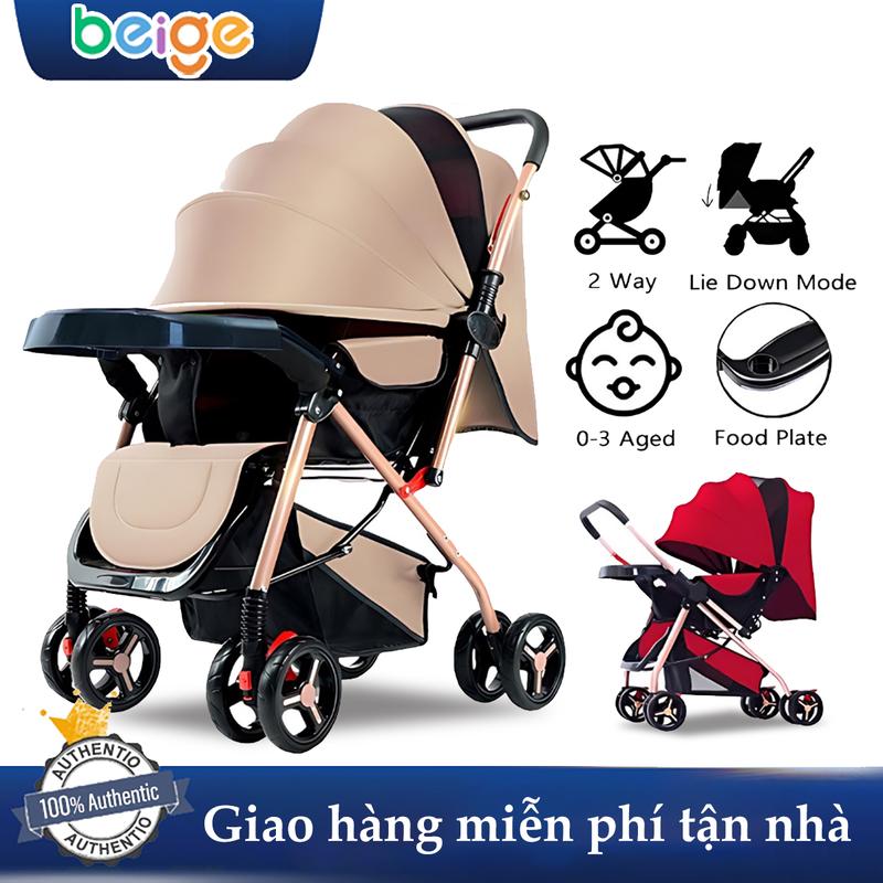 beige Xe đẩy cho bé, xe đẩy thế cho bé kèm bàn ăn dặm,gấp gọn, Thích hợp cho mẹ đi mua sắm buổi tối xe đẩy Kem Voi Beige Có thể gập lại xe  đẩy bamboo life