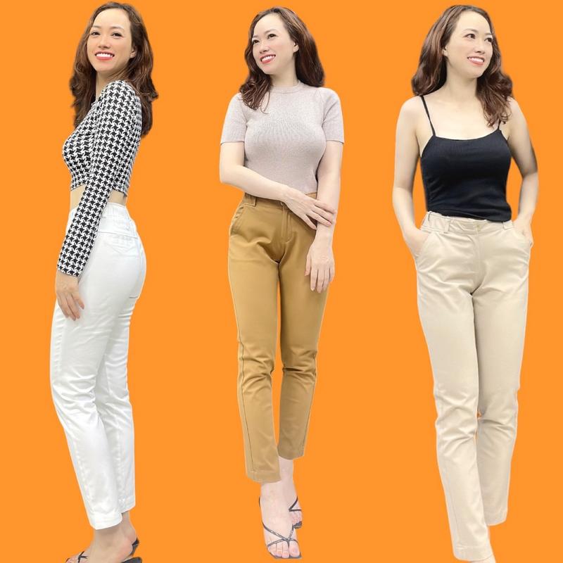 Quần kaki nữ dài cao cấp, Quần công sở nữ, quần kaki co giãn lưng thun có kéo khóa, nút gài, quần công sở nữ, mặc đi làm, đi chơi, đi tiệc, hình thật shop tự chụp, quần đẹp giá rẻ, màu trơn, quần kaki màu , kem, trắng, vàng bò, xanh , đỏ đô, xanh ve chai