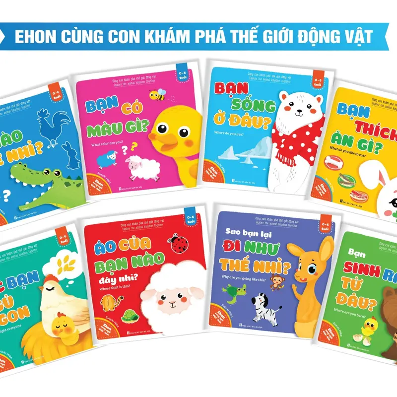 Sách Ehon Cùng con khám phá thế giới động vật song ngữ Việt Anh (8 cuốn) 0