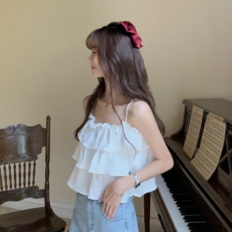 Áo croptop 2 dây 3 tầng, áo h.ở l.ư.ng hai dây kiểu bánh bèo siêu xinh