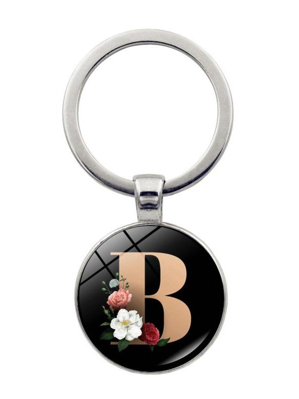 Fashion Colorblock Letter & Flower Pattern Metal Keychain For Men & Women, Fashion All-match Accessory, Trendy Accessories for Daily Life 3