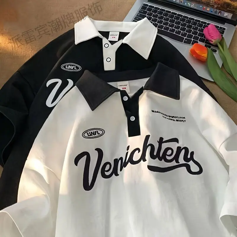Áo Polo Cổ Điển Phong Cách Mỹ Áo Thun ngắn Tay Thương Hiệu Hợp Xu Hướng Unisex, Thích Hợp Cho Mùa Hè, Phong Cách Ins, Dáng Rộng Và Ngoại Cỡ, Áo Trên
