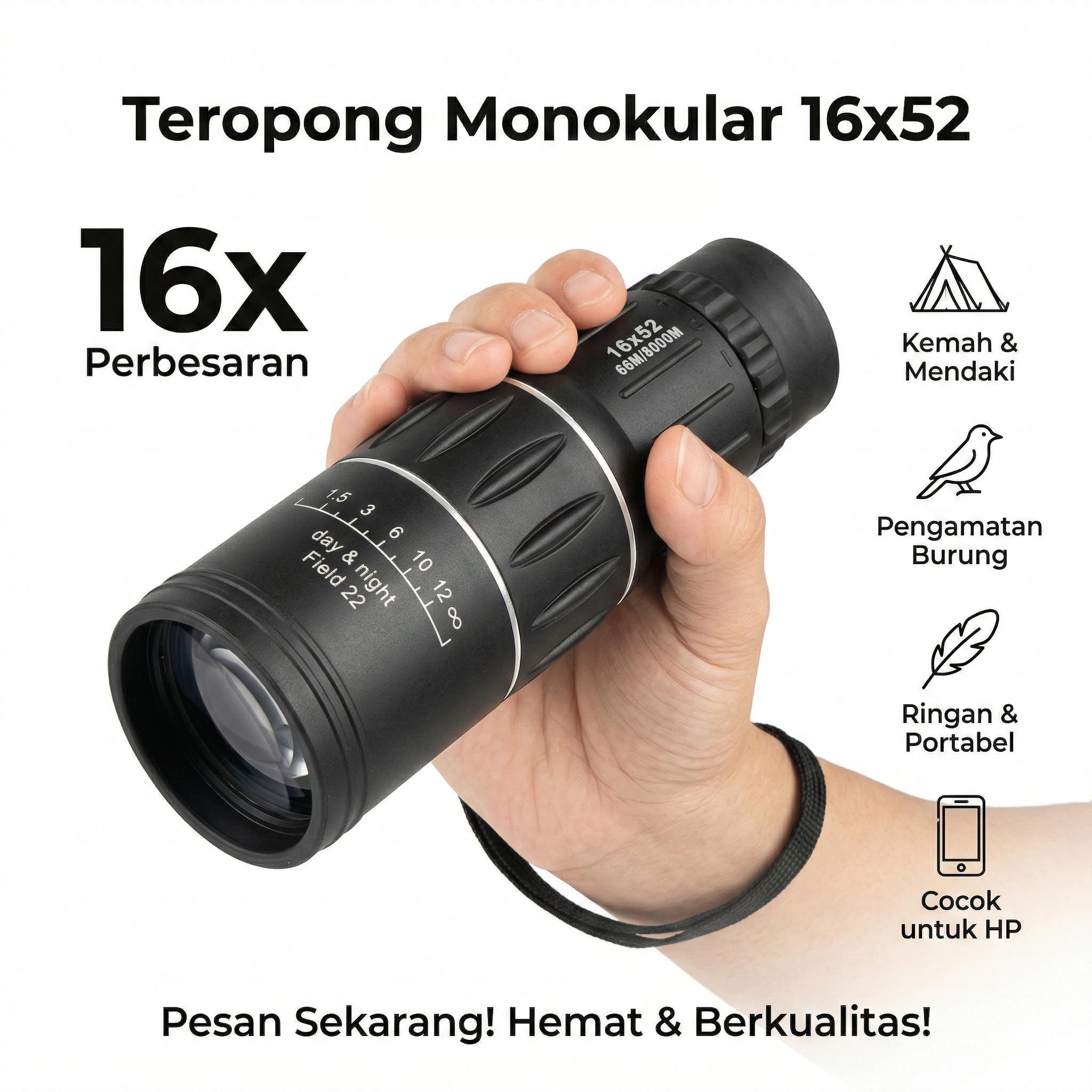 Telescope 66M/8000M - 16x52 Teropong Monocular Bushnell 16 x 52 HQ Jarak Jauh Focus and Zoom Lens Adjustable Telescope