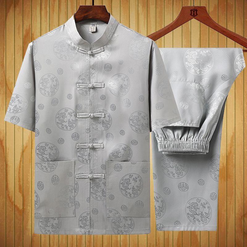 Đồ bộ nam trung niên cổ tàu cho bố bộ lụa nam trung niên bộ quần áo cộc tay sang trọng. bộ quần áo cho người già bộ pháp phục mặc đi lễ hay đi chơi đều đẹp