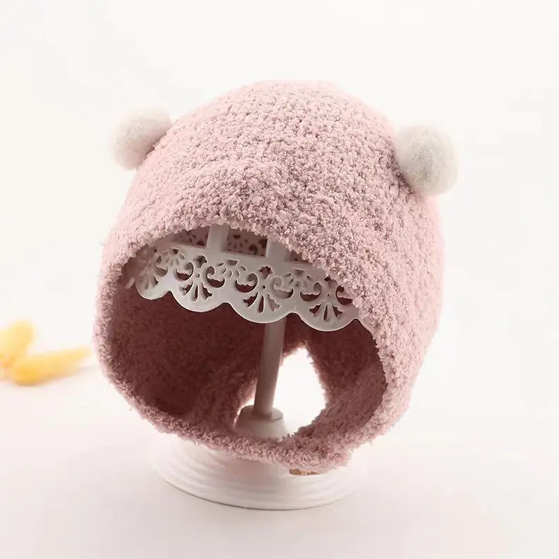 Mũ Len Dệt Kim, Ấm Áp Mùa Đông, Thiết Kế Dễ Thương, Có Bảo Vệ Tai, Có Nút, Thích Hợp Cho Mùa Thu Và Mùa Đông, Mũ Ấm Lông Cừu Nhồi Bông Cho Trẻ Em, Trẻ Em Và Trẻ Sơ Sinh 8
