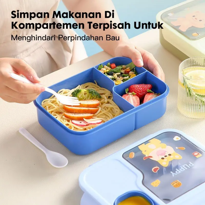 ready stock Eatkit Paket Tempat Makan Anak 1450ml Lunch Box Set 3 Sekat BPA Free Kotak Bekal Karakter Tas Bekal 1