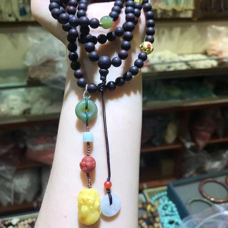 Product Introduction of Live Broadcast Supply Wholesale Acronychia Pedunculata Bracelet Female Men's Crafts Prayer Beads Jewelry Beeswax Hetian Jade Spacer Beads Bracelet 2