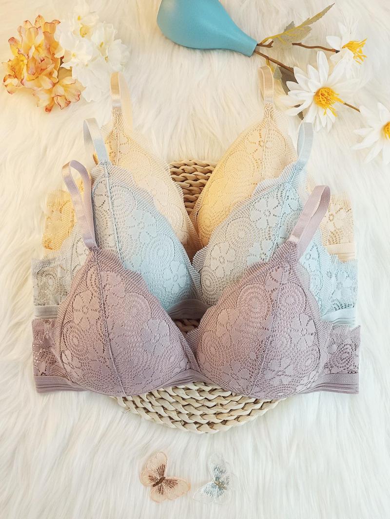 Product Introduction of Women's Contrast Lace Wireless Lingerie, Soft Comfortable Elegant Adjustable Strap Push Up Bra, Adjustable Strap Lingerie for All Seasons 9