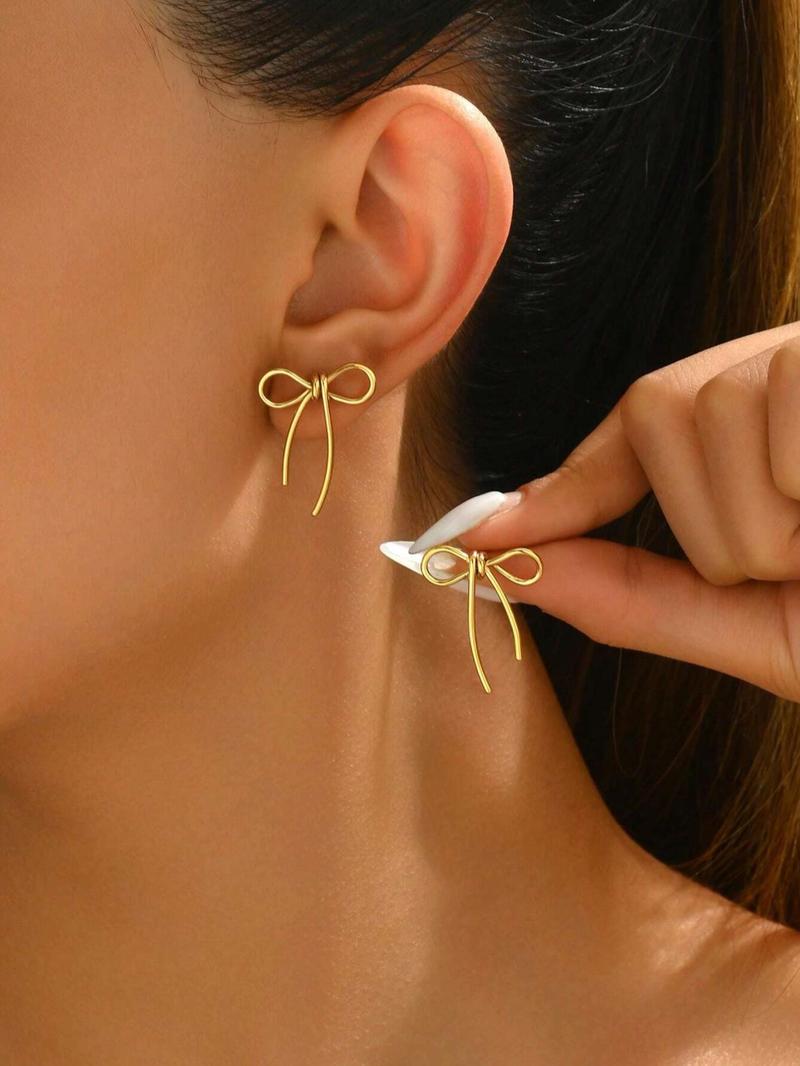 Product Introduction of Women's Elegant Bowknot Design Earrings, Cute Trendy Earrings, Fashionable Jewelry for Women for Daily & Party Decoration 0