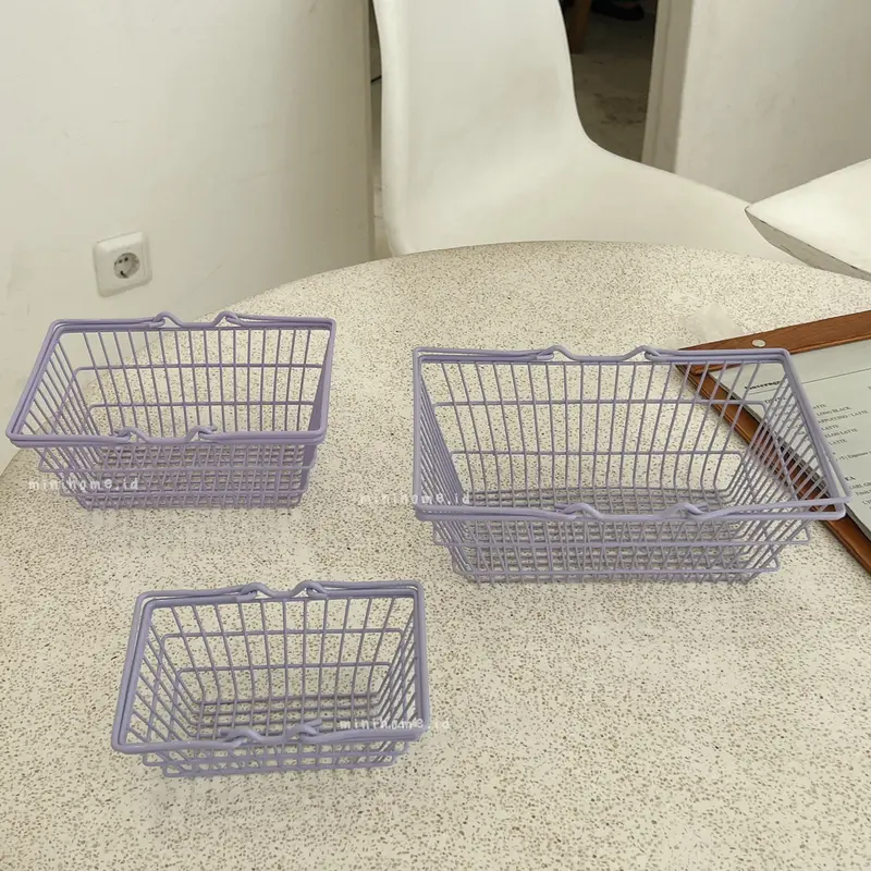 [MINIHOME] LULU Basket Keranjang Mini Trolley Aesthetic Keranjang Kecil Dekorasi Rumah Korean Home Décor Organizer Tempat Penyimpanan Minimalis Stainless Steel Korea Keranjang Buah Belanja Makeup Pink Minihome 3