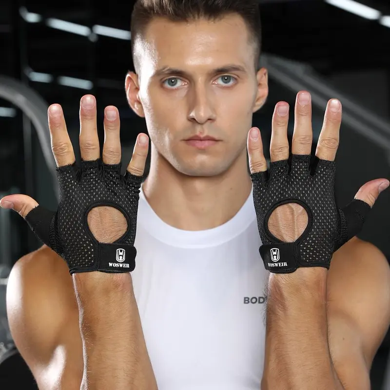 Unisex's Solid Color Half Finger Sports Gloves, Breathable Non-slip Gym Gloves, Sports Gloves for Gym Workout, Fitness Accessories 4