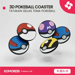 Coaster 3D Pokeball Pokemon Set Alas Gelas Tatakan Minum Kopi Teh Dekorasi Meja Gaming