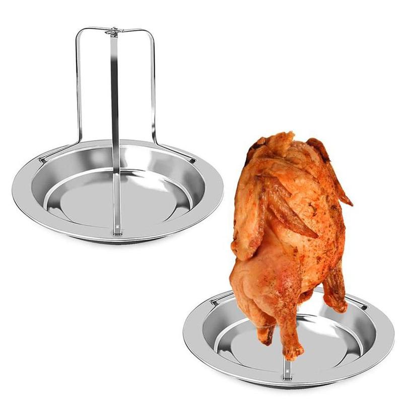 Portable Stainless Steel Grilled Chicken Plate, Removable Creative Turkey Rack, Multifunctional Outdoor Camping BBQ Grill Dish, BBQ Accessories 0