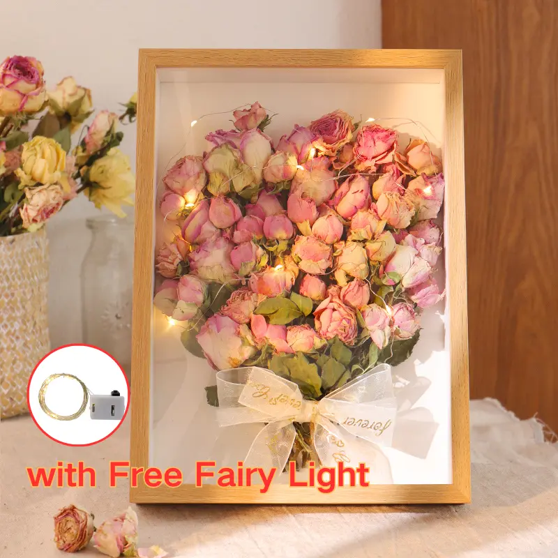 Shadow Box Frame with Light 4R 6R A4 Size Wall Hang Wood Shadow Box Frame for Dried Flower Hollow Photo Frame