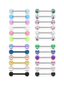 Piercing de lengua de barra de acero inoxidable de colores variados, 24 unidades, Accesorios de moda para hombre y mujer para el día a día, Bisutería moderna, elegante y que combina con todo para regalo de cumpleaños