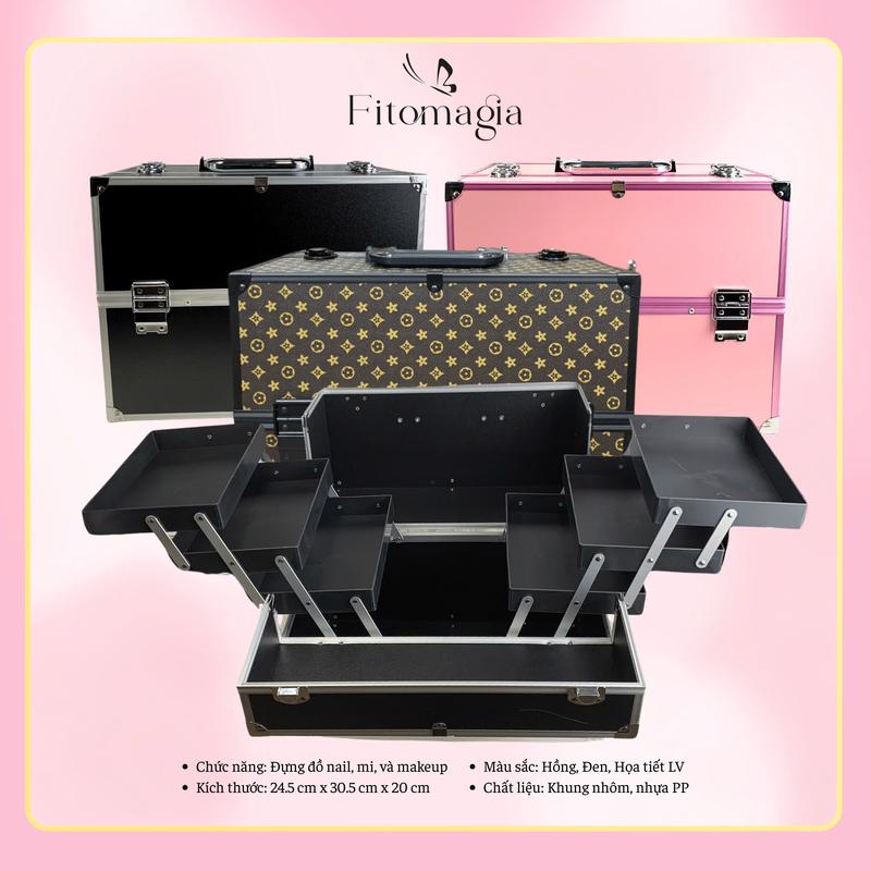 SALEEE SẬP SÀN Cốp nhôm 3 tầng đựng đồ nail mi size to cao cấp - Cốp đựng đồ trang điểm dụng cụ làm nail Đựng vừa máy hơ T8-T9-T10 37x29x23cm