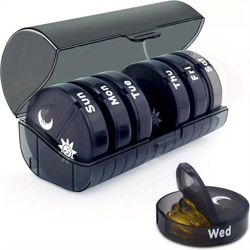 Large Capacity Weekly AM/PM Pill Organizer, 1 Count 7 Day Vitamin Pill Supplement Storage Box, Portable Pill Storage Box for Home Office Dormitory School 0