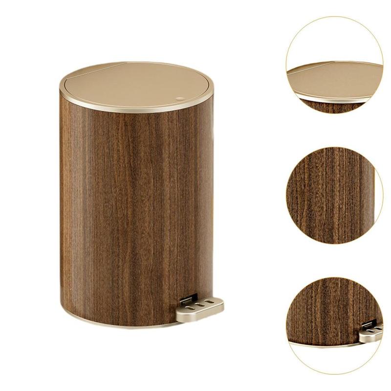 Product Introduction of Wood Grain Trash Can Rubbish Bin Large Capacity Stylish Home Toilet Paper Basket Waste Basket for Hotel Bedroom Bathroom Dorm 2