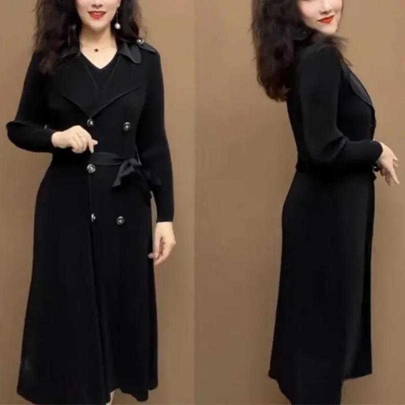 Product Introduction of 2024 Spring Autumn Fake Two-piece Dress Women Fashion Casual Fake Windbreaker Plus Size Waistband Dresses Female Mid-Long Fake Cardigan Jacket Dress Vestidos 9