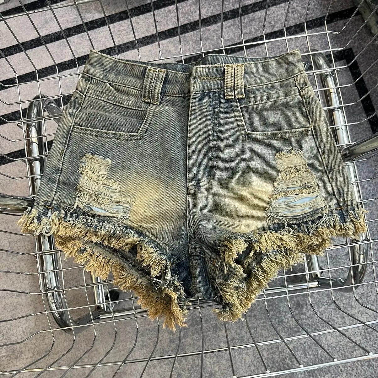 KT07 Quần Đùi Short Jean Nữ , Rách Xước Ba Tầng Tua Rua , Dài 28Cm Women Pants