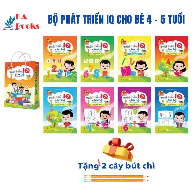 Sách - Combo 8 cuốn Phát Triển IQ Cho Bé 4-5 Tuổi, tặng 2 bút chì - ( Bé tập so sánh, làm quen chữ cái và toán, tư duy logic, tìm quy luật)