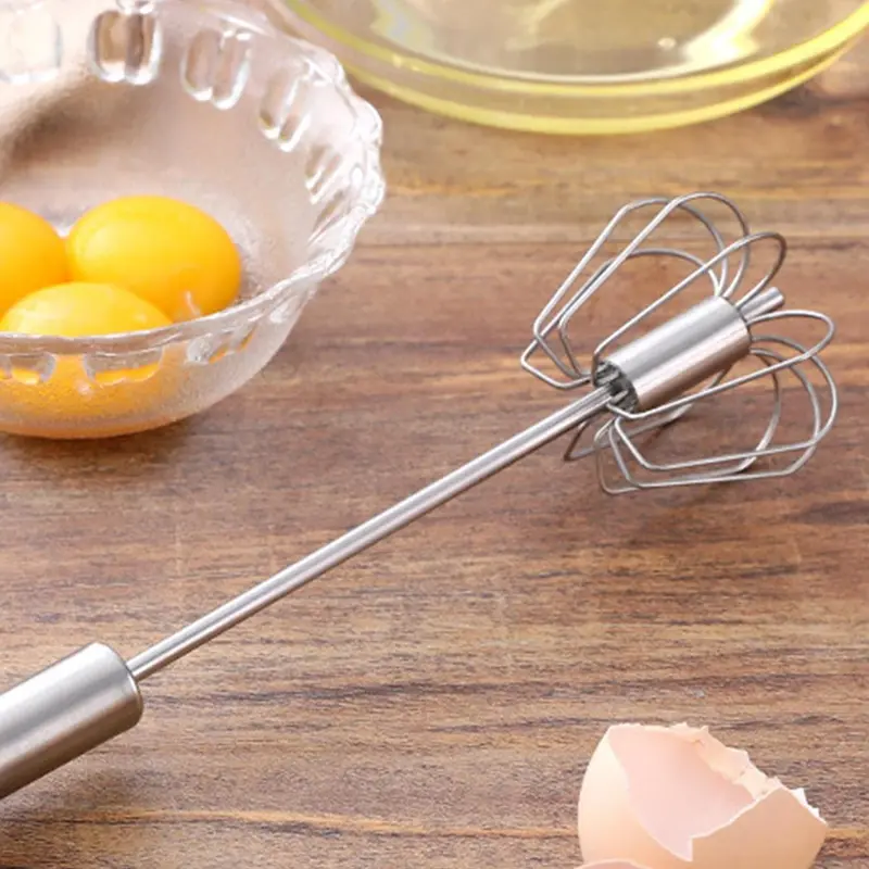 Stainless Steel Handheld Egg Beater, 1 Count Semi-automatic Egg Whisk, Egg Mixer for Kitchen Baking 4