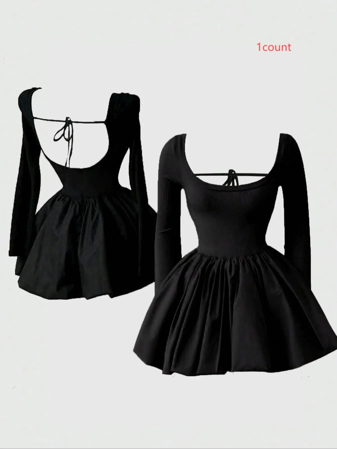 Women's Solid Color Dress, Elegant Fashion Long Sleeve Dress for Party Club Dating Wear, Ladies Dress for All Seasons