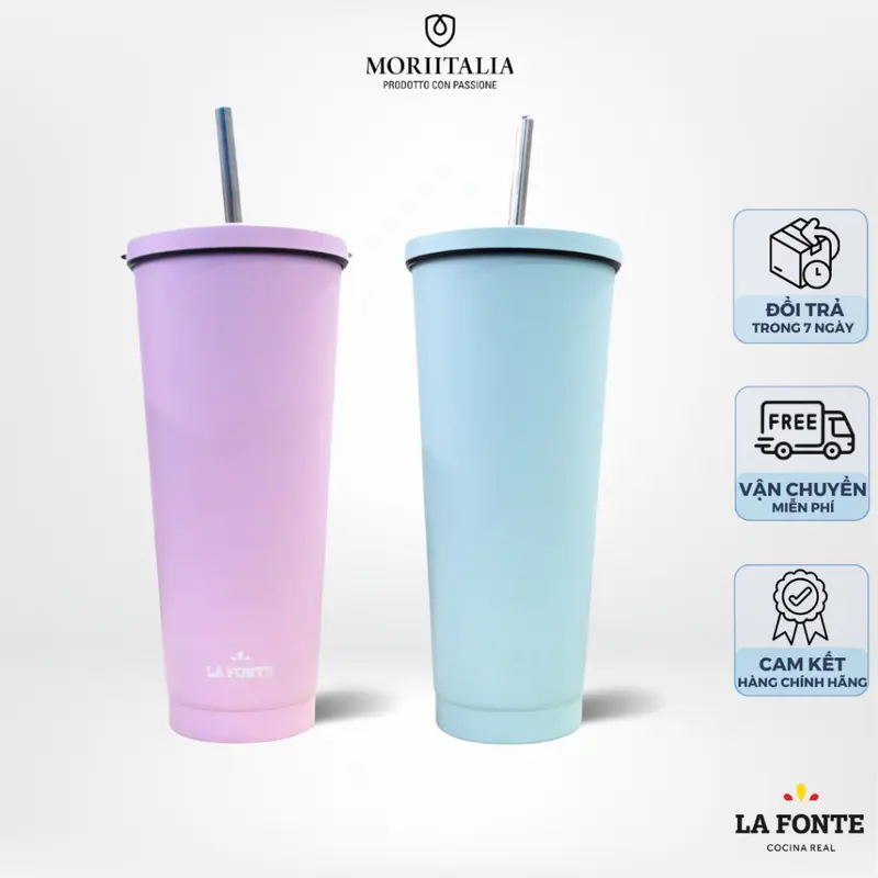 Ly giữ nhiệt Pastel La Fonte, Dung tích 710ml, Thép không gỉ SUS304, Kèm Ống Hút - MORIITALIA 012508 0
