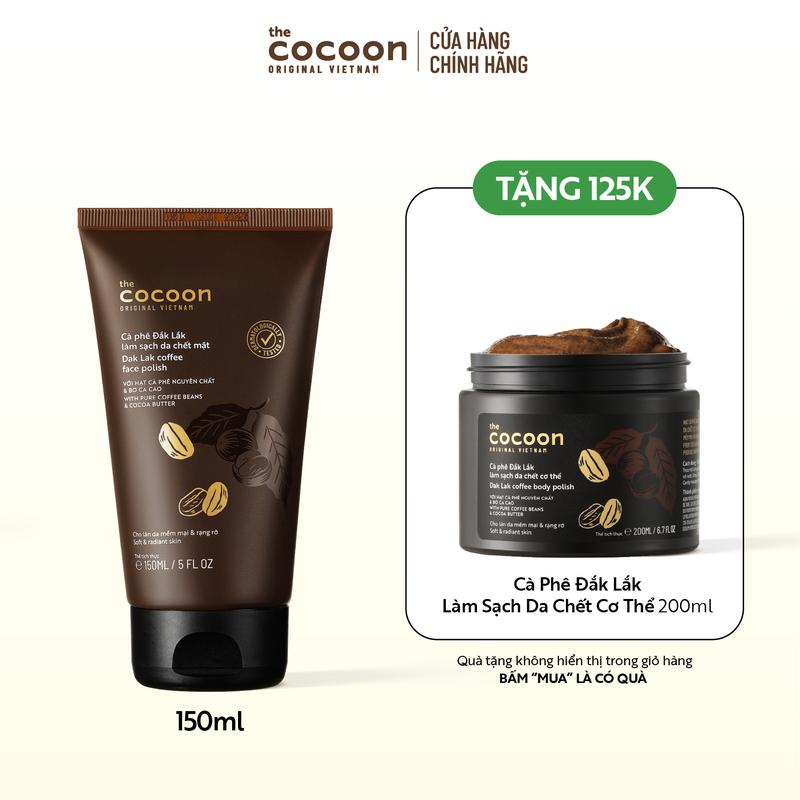 [COMBO MUA 1 TẶNG 1] Tẩy da chết mặt cà phê Đắk Lắk Cocoon cho làn da mềm mại & rạng rỡ 150ml TẶNG Tẩy da chết cơ thể cà phê Đắk Lắk 200ml