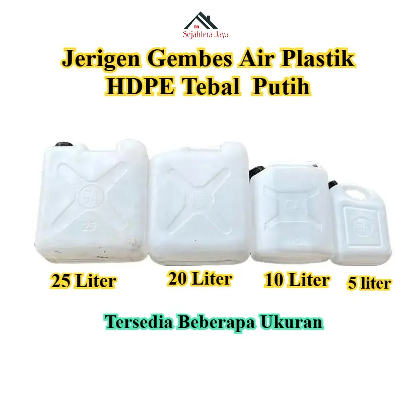 Jerigen Gembes Plastik HDPE Tebal 5L 10L 20L 25L - Jirigen Air Minyak Cairan Kimia & Pelarut Anti Bocor - Jerigen 5 10 20 25 Liter Kuat Serbaguna - Tabung Jerigen Putih Susu Food Grade
