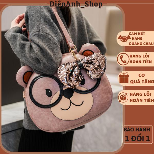 Túi xách nữ đeo vai, đeo chéo mặt gấu kèm nơ thời trang phong cách hàn quốc T762 Bag Kem