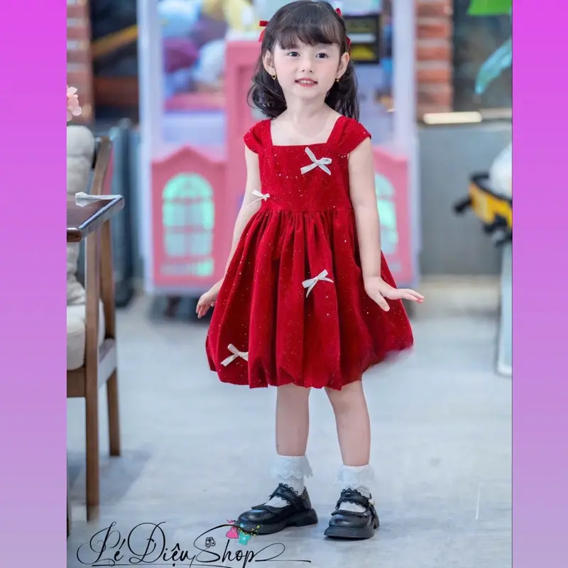 ĐẦM NHUNG CHO BÉ DIỆN DIỆN TẾT  đầm xinh cho bé mặc tết( hàng cao cấp bán shop) 2