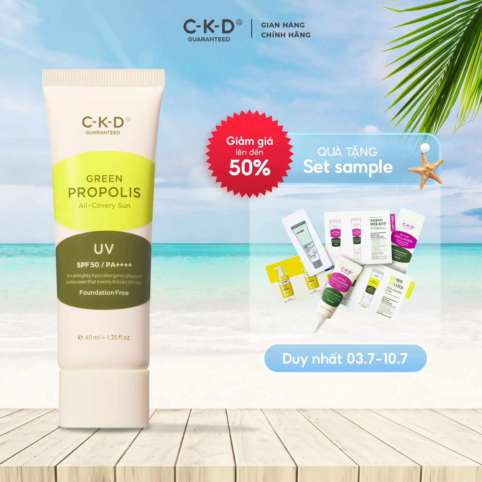 Kem Chống Nắng Nâng Tone CKD Green Propolis All-Covery Sun SPF 50+ PA++++ 40ML - CKD Guaranteed