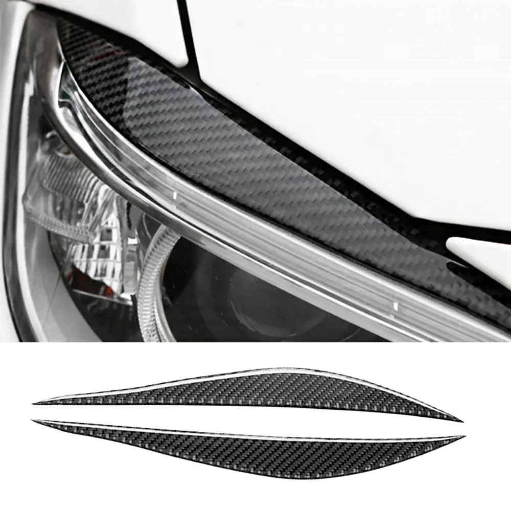 Black Headlight Eyebrow Trim Decor Soft Accessory Parts 2pcs Carbon Fiber