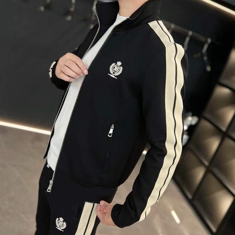 Bộ quần áo thu đông nam thêu logo chữ B, bộ nỉ nam mùa đông có cổ dài tay Đen Sport