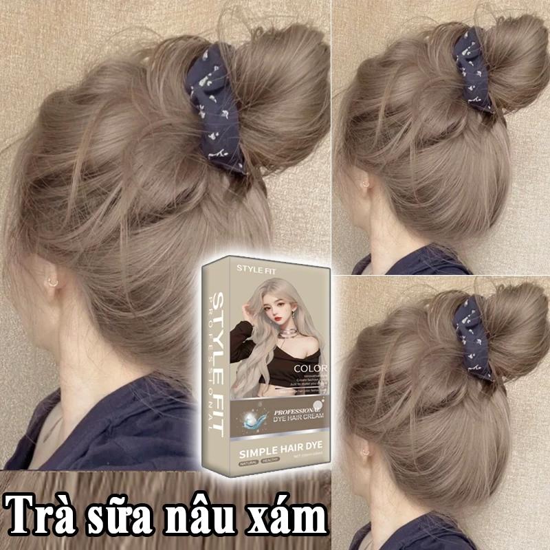 Mua 100ml tặng 100ml,STYLE FIT 200ML Thuốc Nhuộm Tóc,Trà sữa nâu xám,Màu sắc bền màu bật tông da sau nhuộm,Phong cách Hàn Quốc