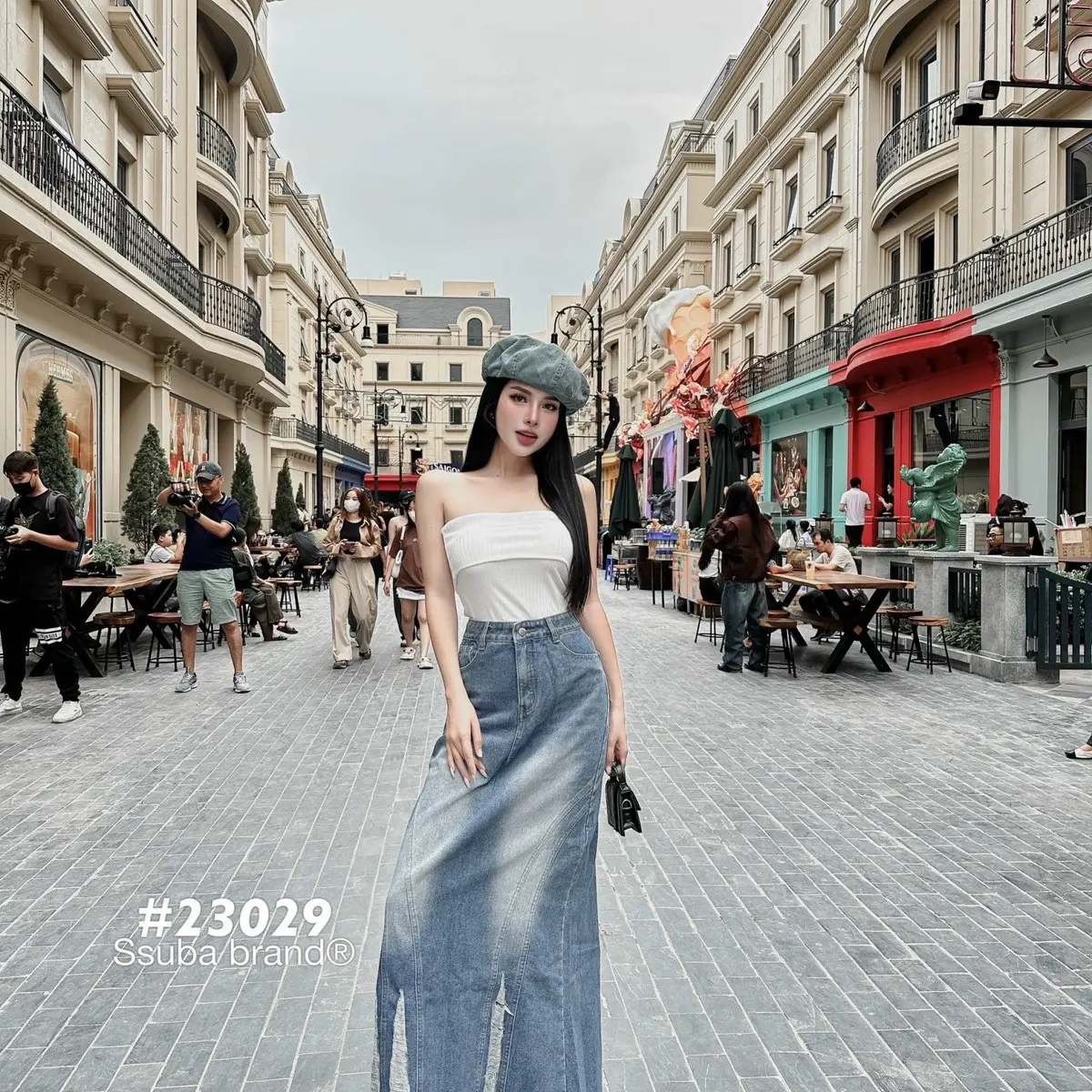 Chân váy denim jean rách