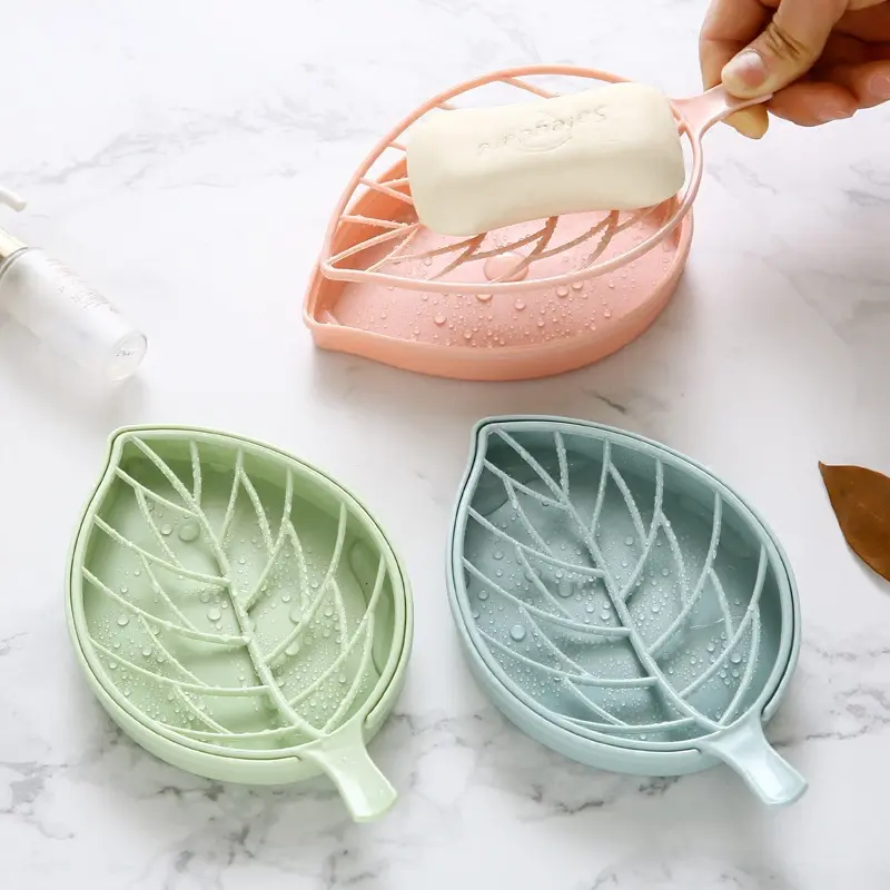 Bathroom Creative Leaf Soap Box Double layered Large Drain Soap Box Bathroom Non punched Laundry Soap Box Storage Rack