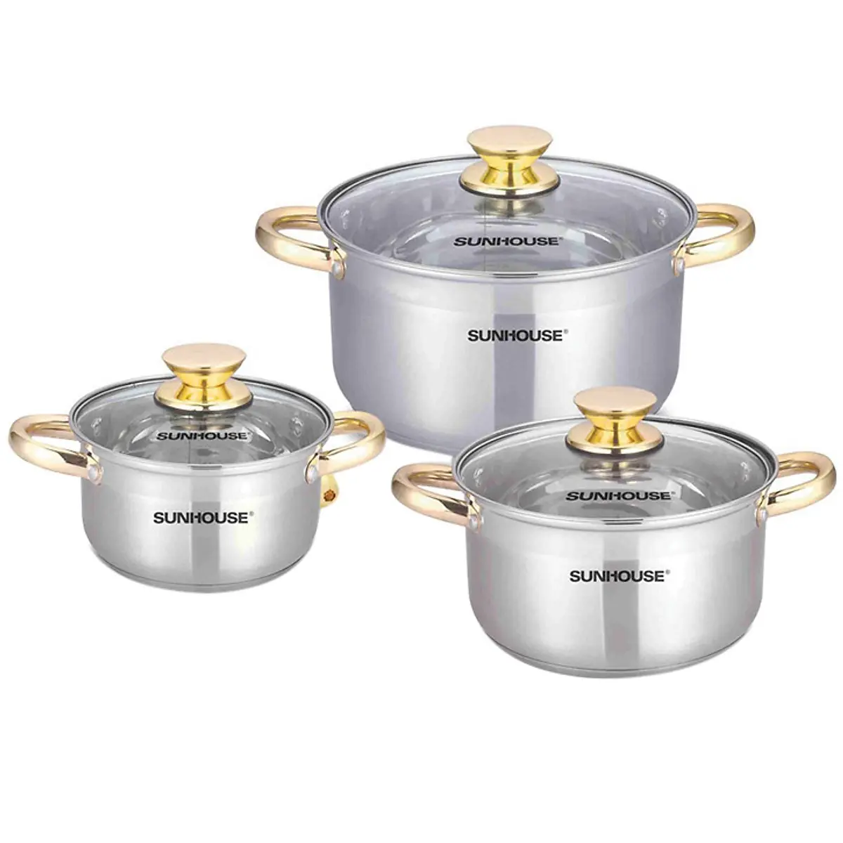 Bộ nồi inox 5 đáy Sunhouse SH781 (16/20/24cm), dùng được bếp từ