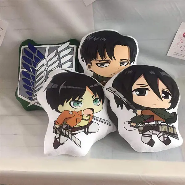 Titan Pillow on Attack Plush Sofa Cushion Anime Levi Mikasa Rivaille Double Side Cartoon Decorative Doll Ornaments